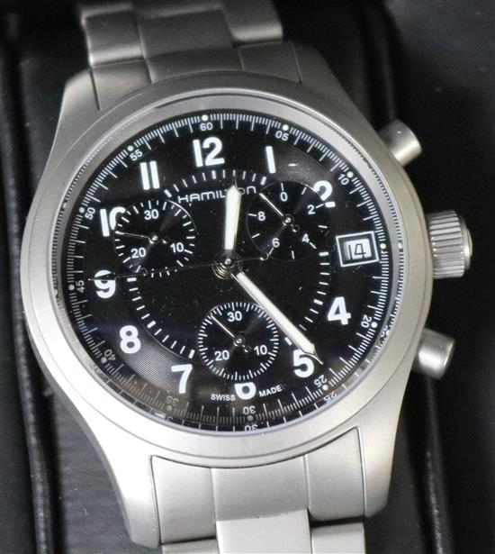 A Hamilton titanium chronograph wrist watch, with box.